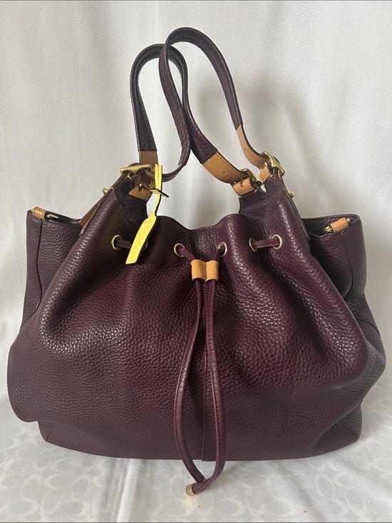 Coach Handbags - COACH Soft Legacy XI Eggplant Purple Pebbled Leather Drawstring Tote Bag Purse 🌺